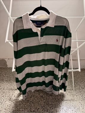 Ralph Lauren Green & Grey Striped Rugby Polo